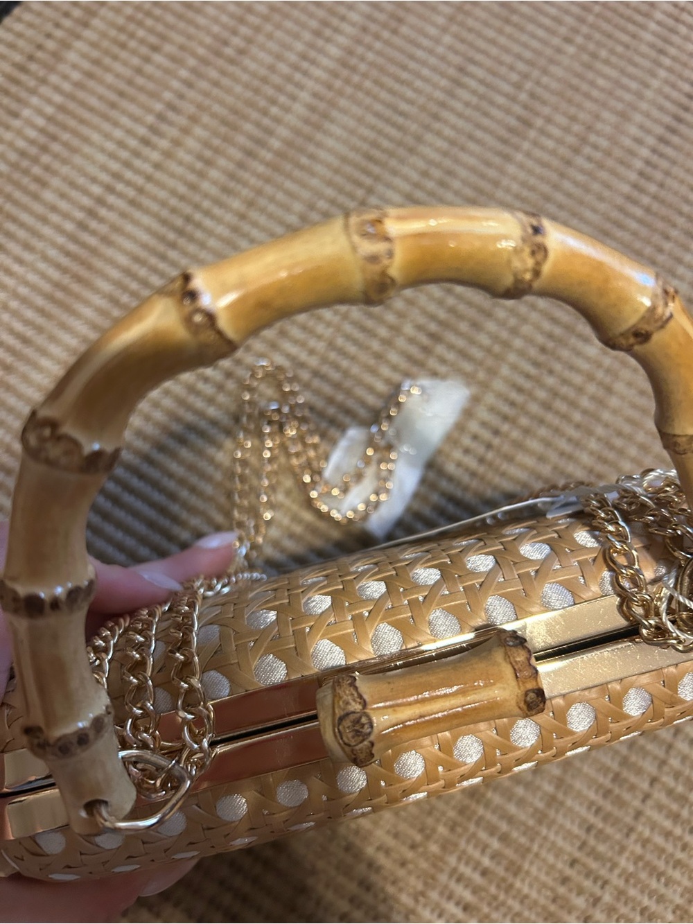 Tommy Bahama Gold Woven Clutch with Bamboo Handle - Picture 3 of 4